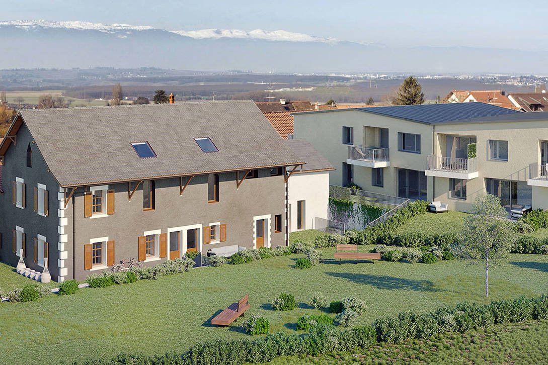 Rénovation d’un corps de ferme comprenant 3 appartements et construction d’un immeuble villageois de 8 appartements dans la commune de Bernex.