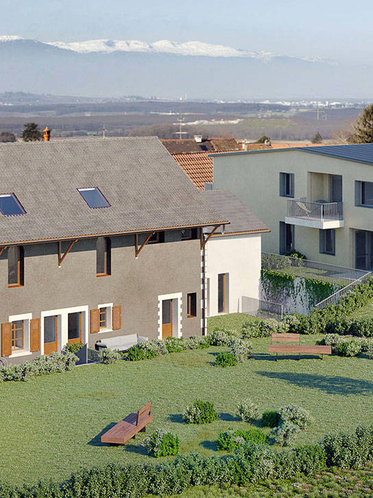 Rénovation d’un corps de ferme comprenant 3 appartements et construction d’un immeuble villageois de 8 appartements dans la commune de Bernex.