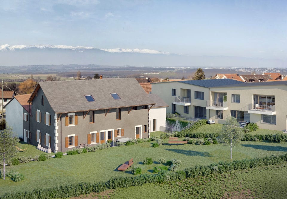 Rénovation d’un corps de ferme comprenant 3 appartements et construction d’un immeuble villageois de 8 appartements dans la commune de Bernex.