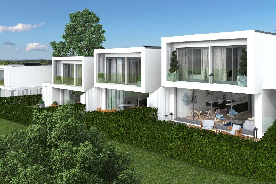 Construction d’un ensemble de 3 villas jumelées par les couverts à Corsier.
